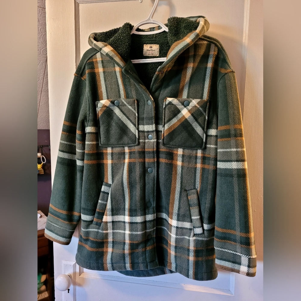 Plaid Hooded Jacket in Green and Brown